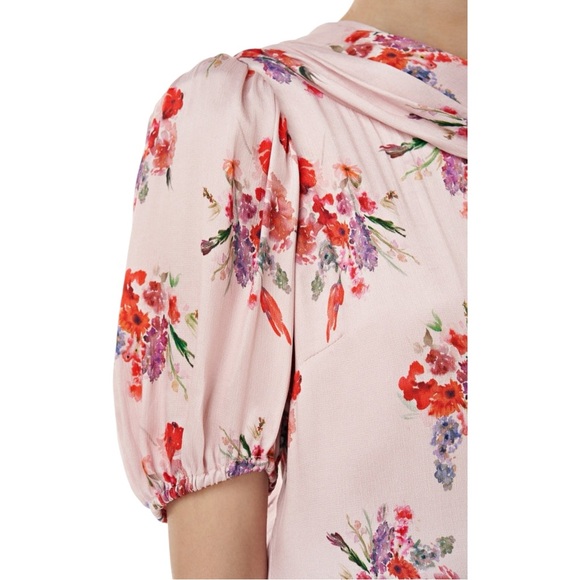 AMUR Betty Off The Shoulder Top / Baby Pink Floral Satin Blouse Size Large‎ $339 - Picture 3 of 8